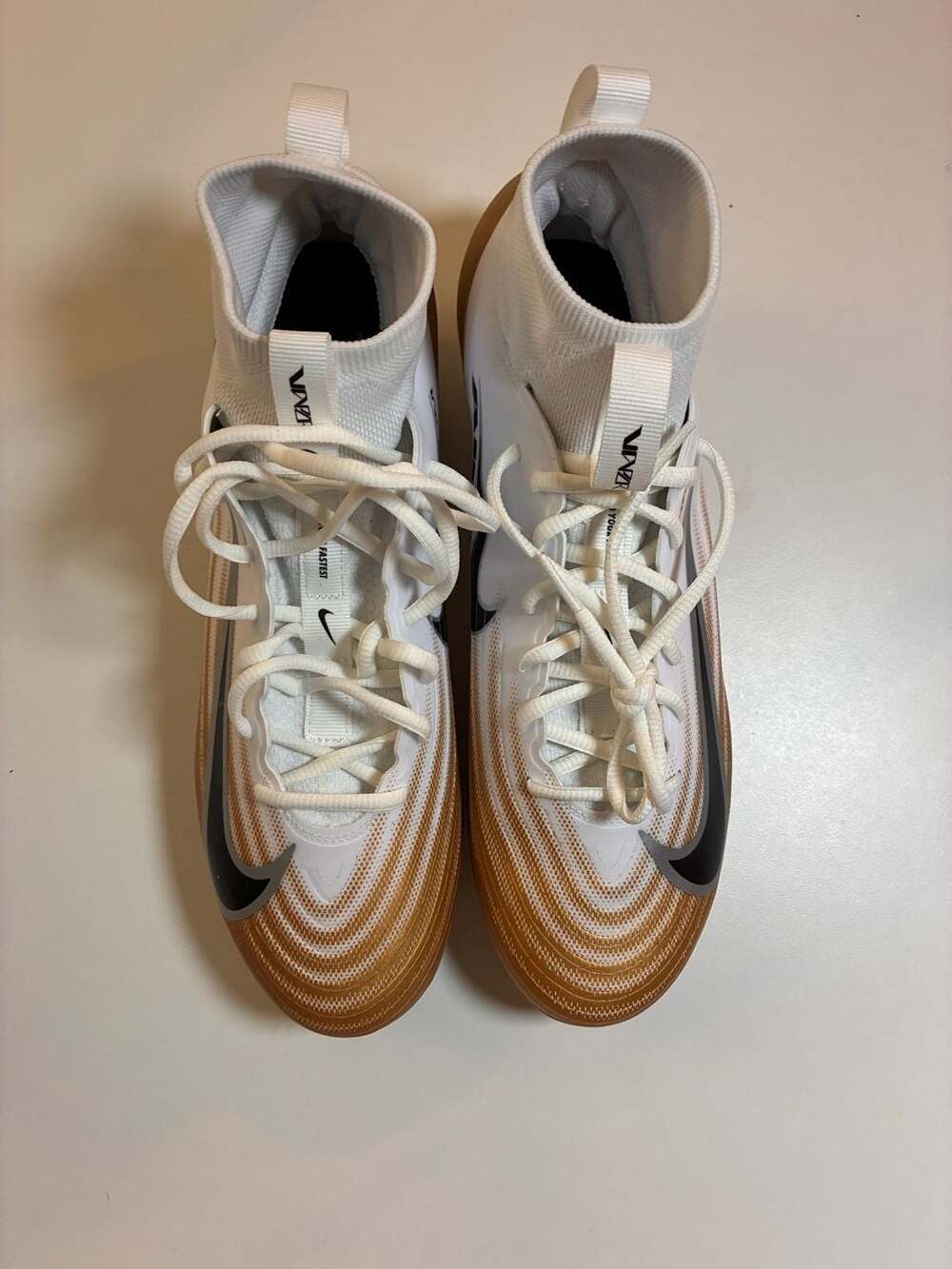 Nike Zoom Air Vapor Pro 1 White Black Metallic Gold Men's Football Cleats FB3298